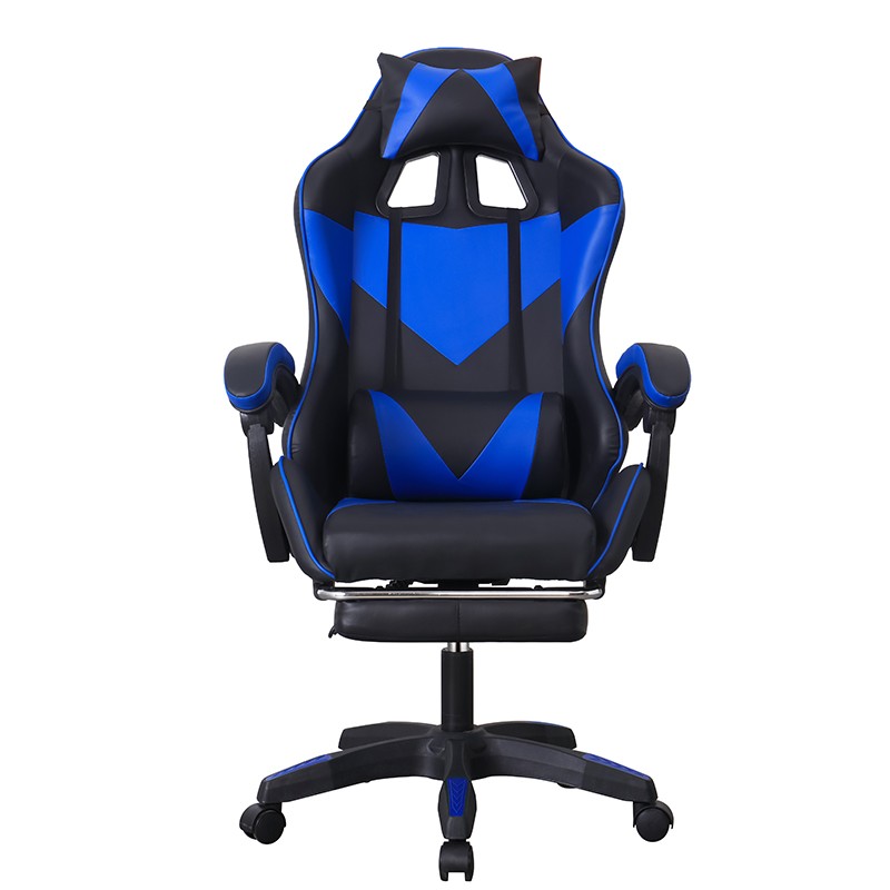 Scaun ergonomic de gaming, tetiera, suport retractabil picioare, sport lombar, inaltime reglabila, negru, albastru - imagine 7